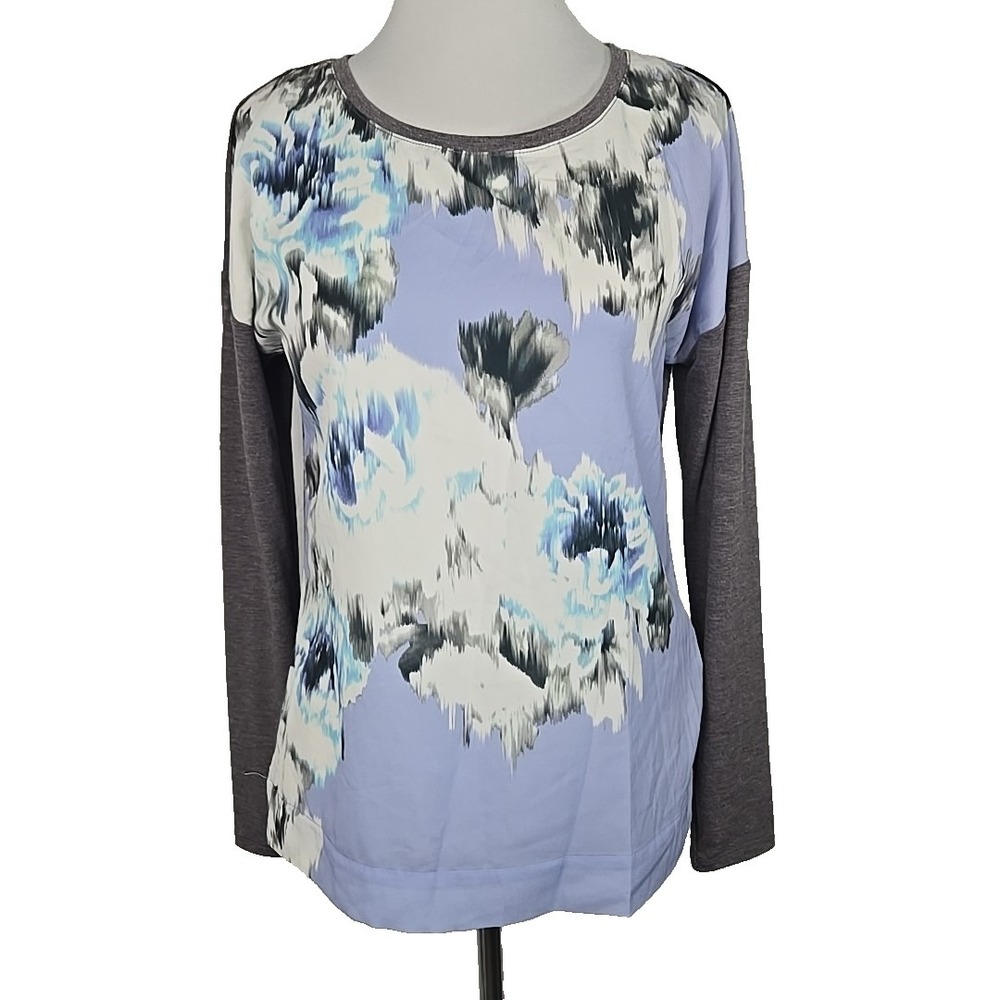 APT.9 Yvonne Blu Woven Front Jersey Drop-Shoulder Long‎ Sleeve Contrast Top XS